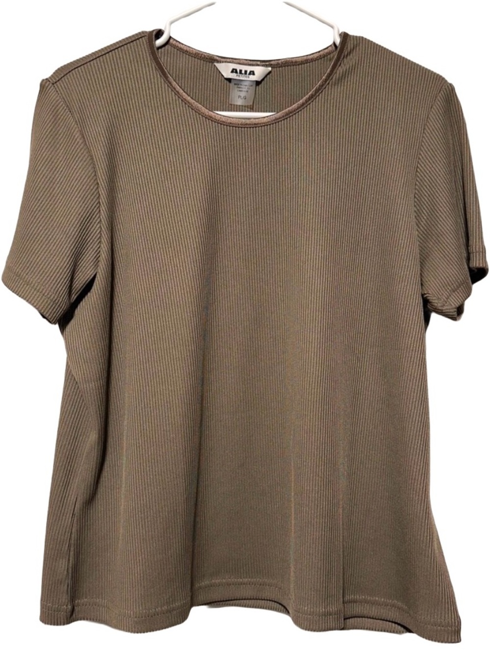 ALIA Brown Ribbed Minimalist Tee Classic Office Fall Layering Top